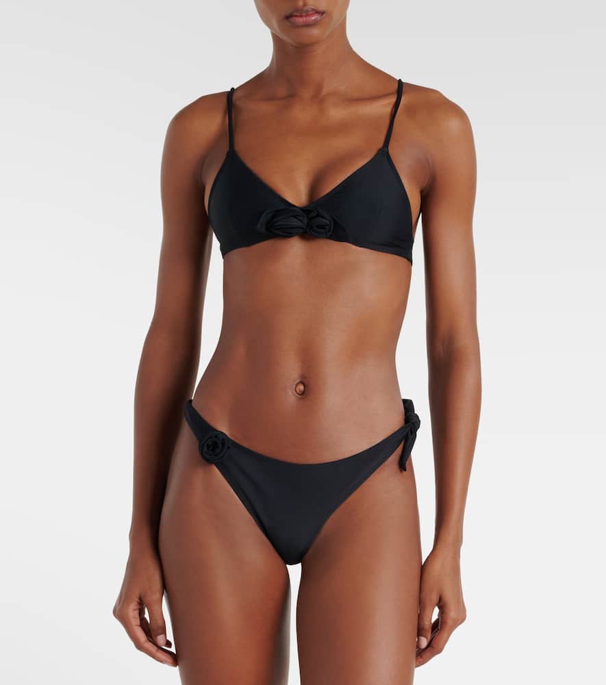 Flower floral-appliqué bikini top
