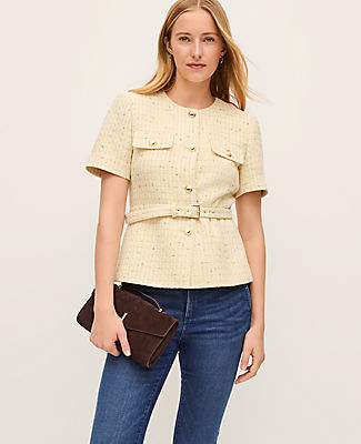 Ann Taylor Petite Tweed Belted Jacket