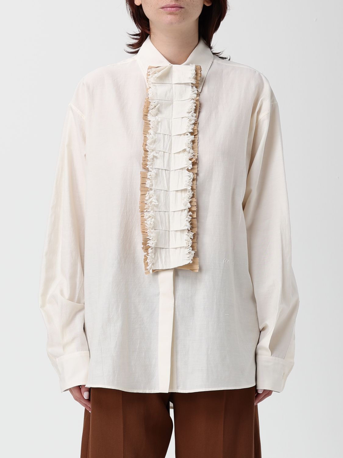 Ruffled blouse - 00W03 STONEWHITE