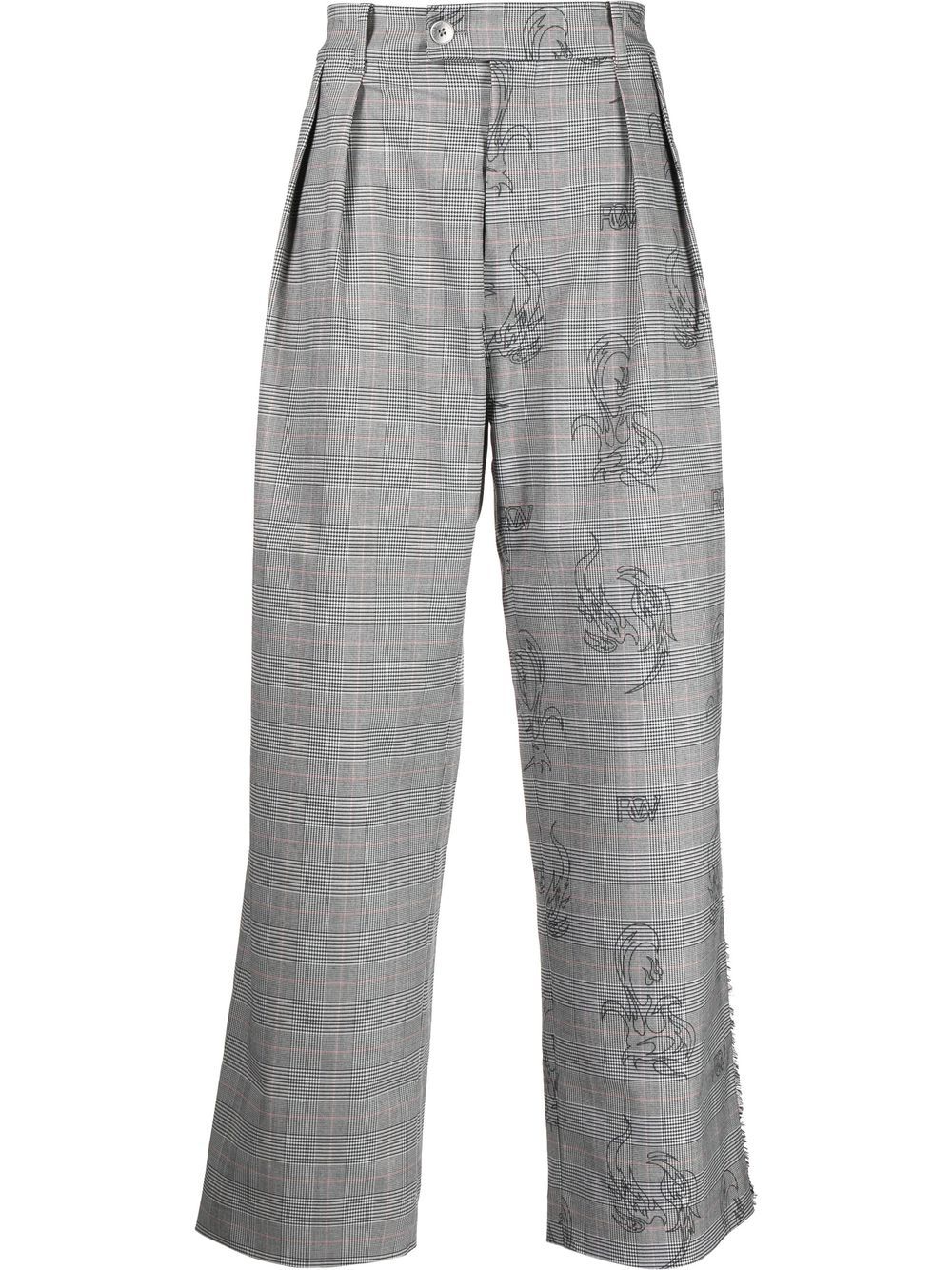 Plaid straight-leg trousers - Grey