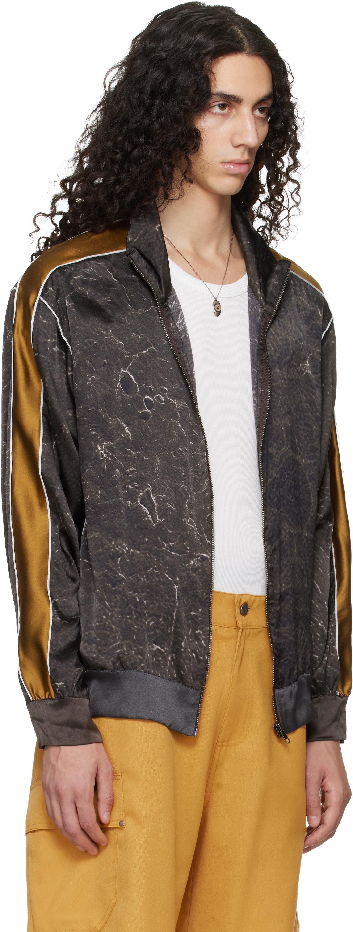 Brown Satin Silk Football Track Jacket
