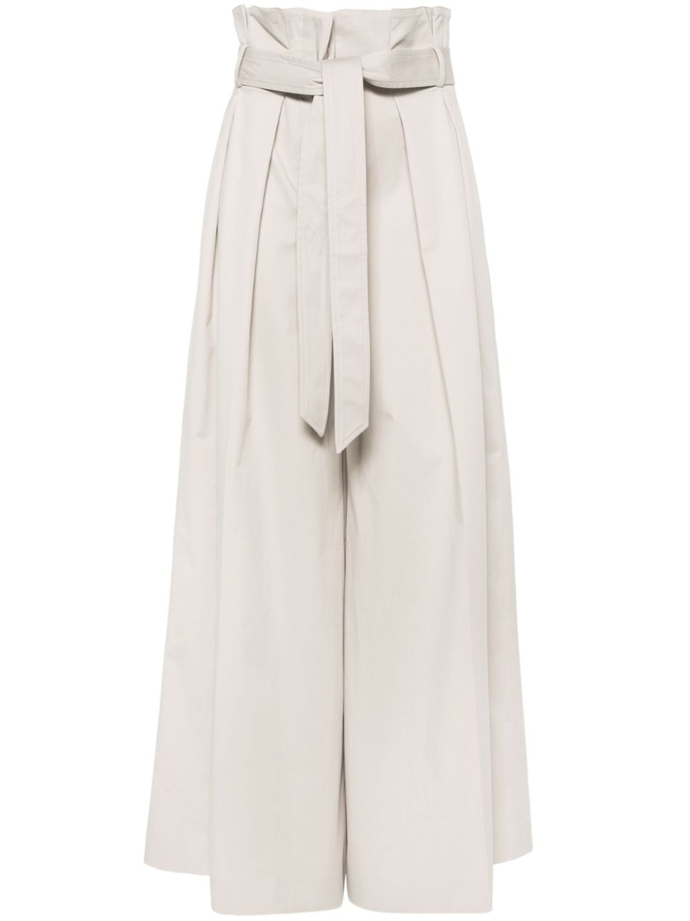 Pleated twill wide trousers - Neutrals