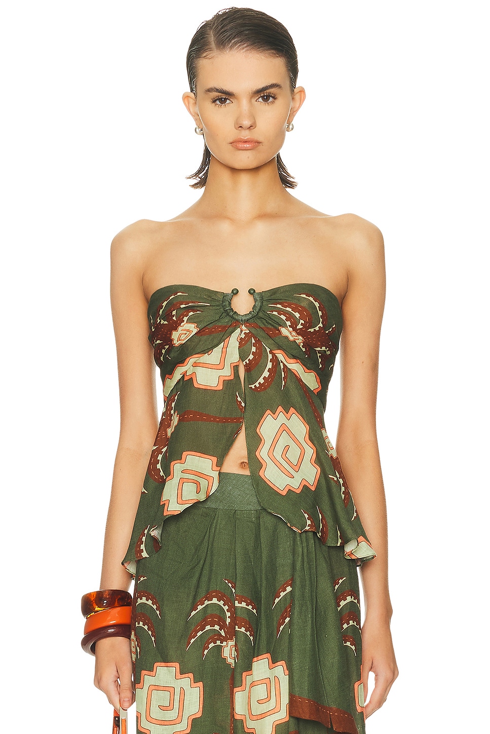 Johanna Ortiz Arkana Top in Green  Chocolate  & Pink - Dark Green.  8 also in 0
