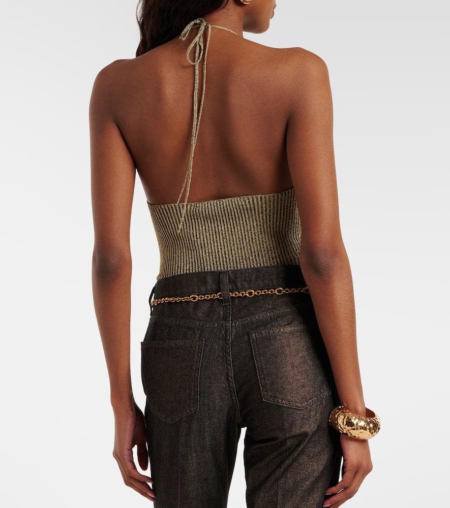 Embellished halterneck lamé bodysuit