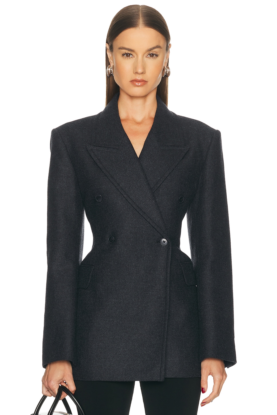 EAVES Hulda Wool Flannel Blazer in Charcoal. - XXS also in XS, S