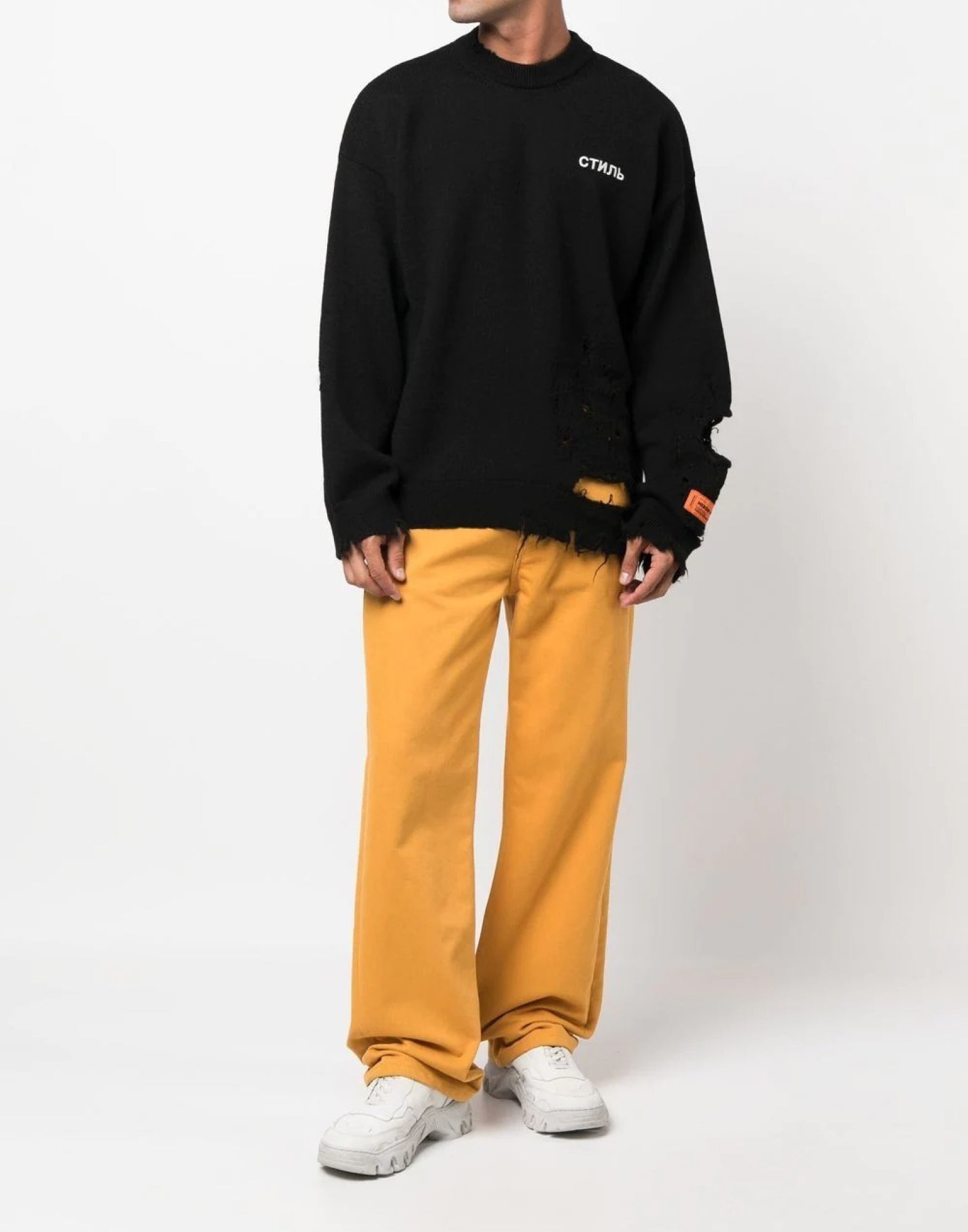 Logo Shredded Knit Sweater — Black