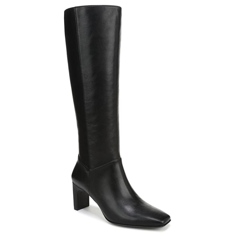 Nona Knee High Boots, Black Faux Leather
