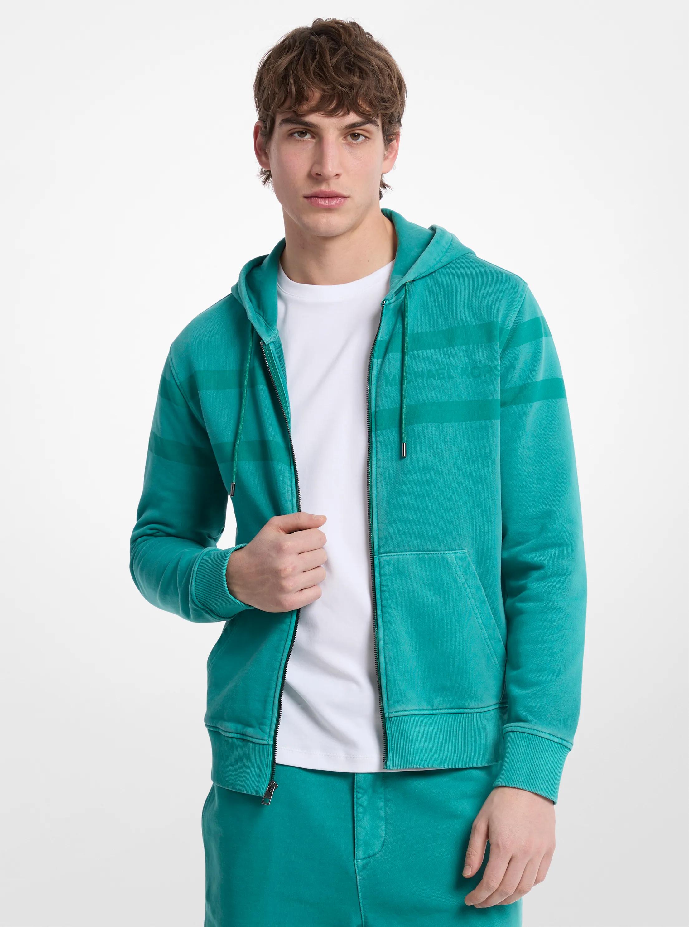 Logo Garment-Dyed Cotton Zip Up Hoodie in Green - size XXL