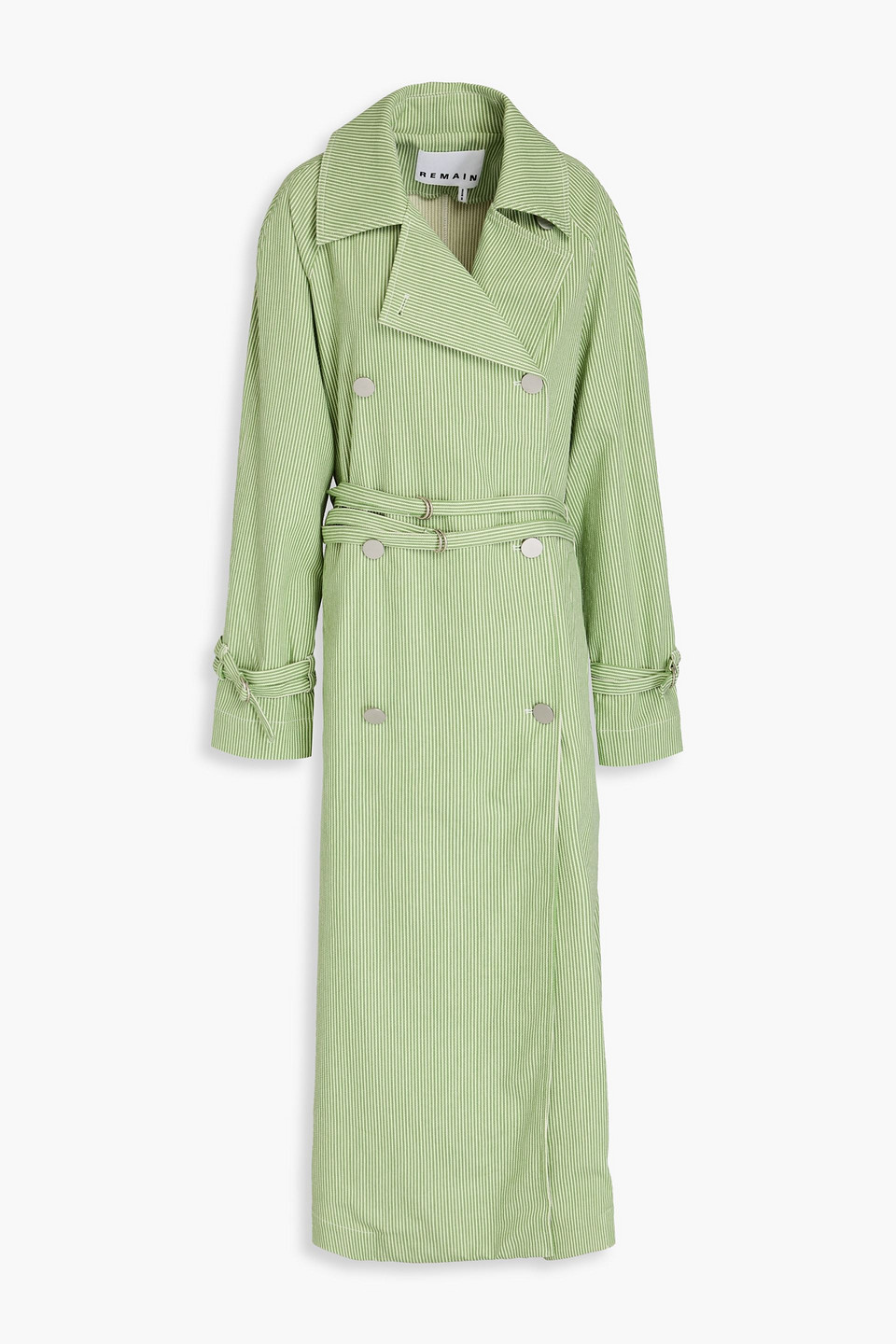 Double-breasted striped cotton-blend coat