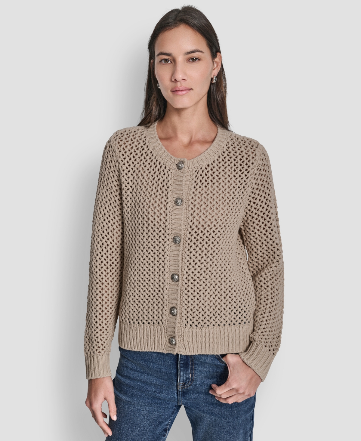 Women's Open-Knit Cardigan - Ivory/Silver