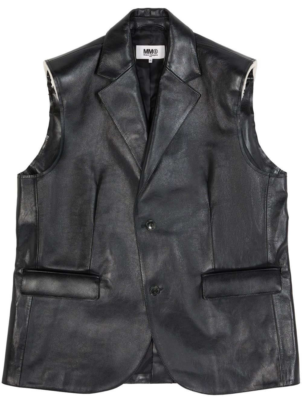 Notched-lapel leather gilet - Black