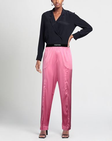 Woman Pants Pink Size L Silk, Elastane