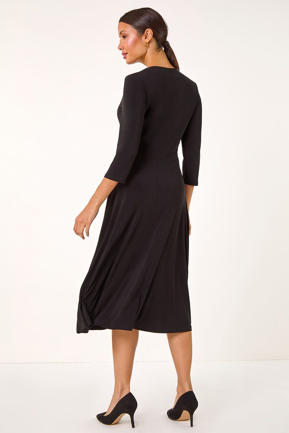 Roman Women's Stretch Crossover Midi Dress in Black