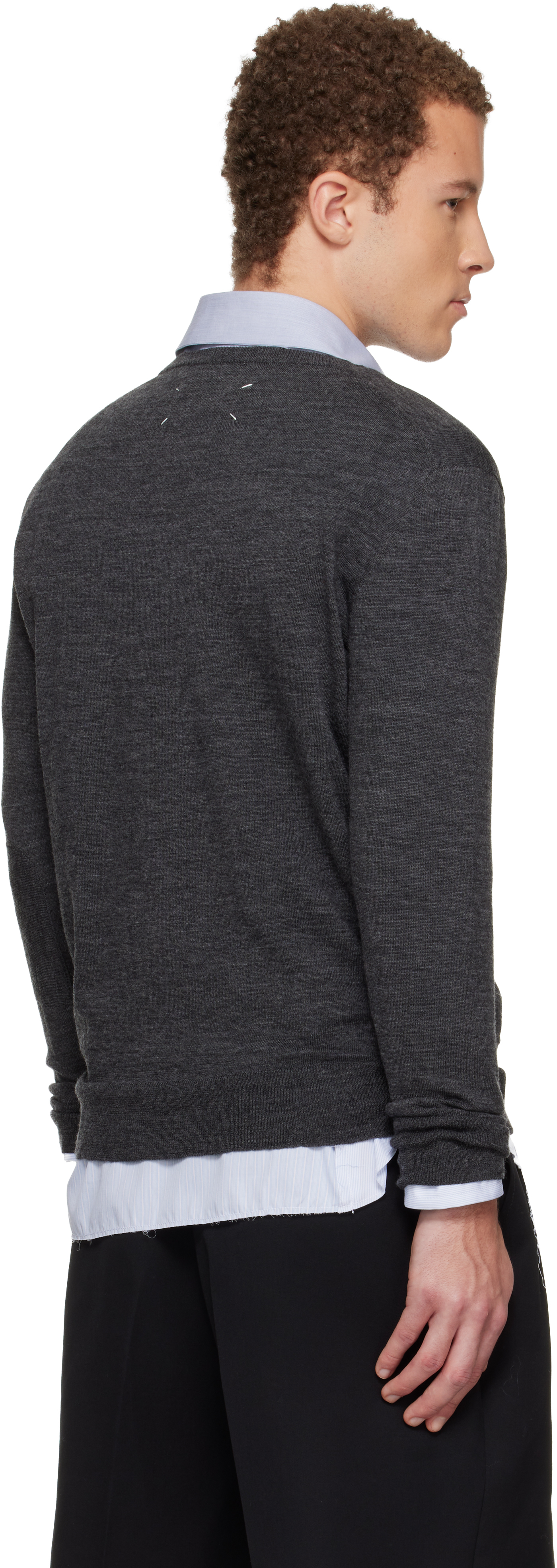 Gray Wool-Blend Patch Sweater