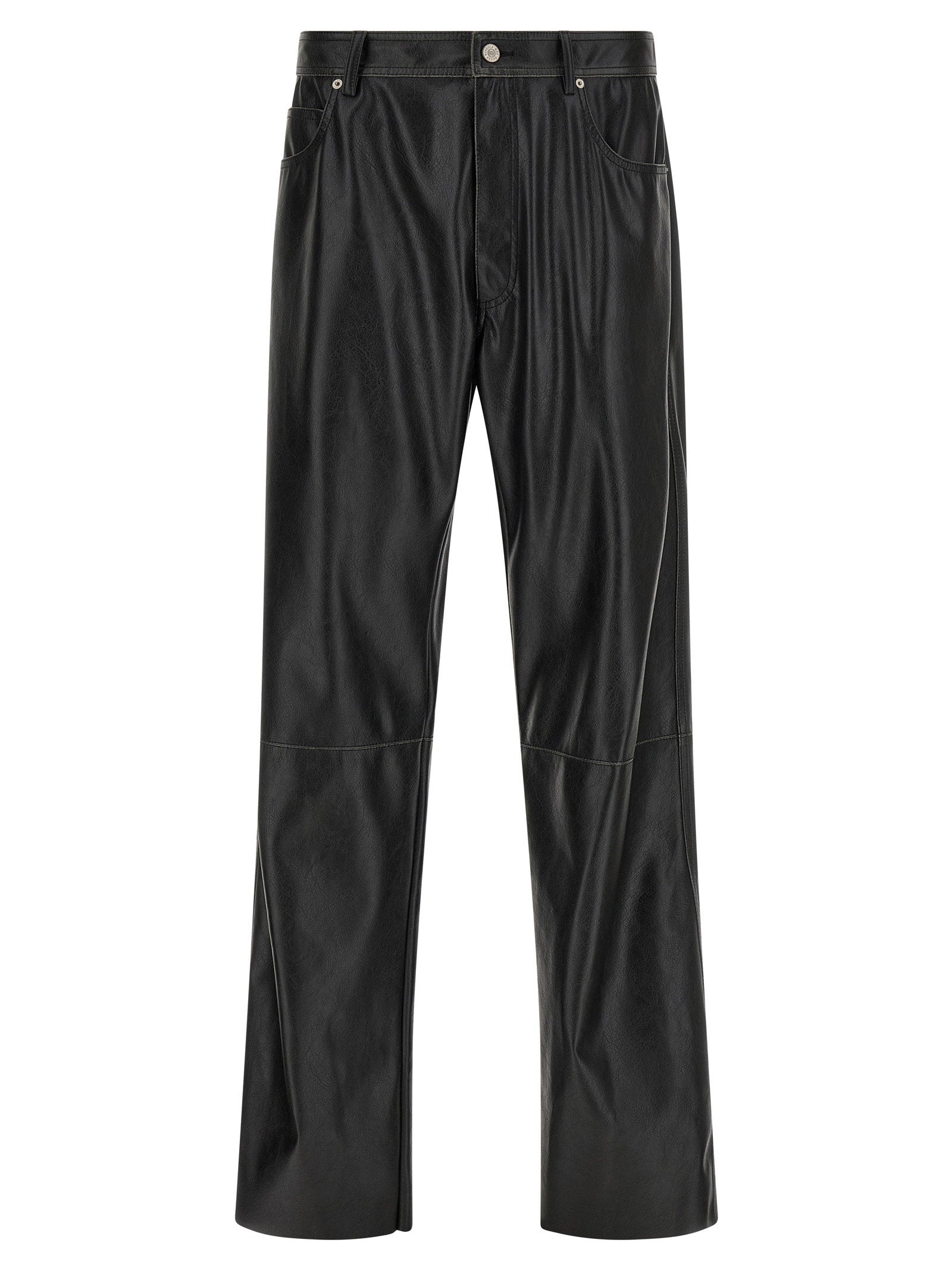 Leather-Effect Five-Pocket Trousers — Black