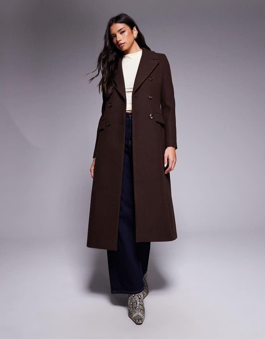 Longline maxi smart coat in chocolate brown