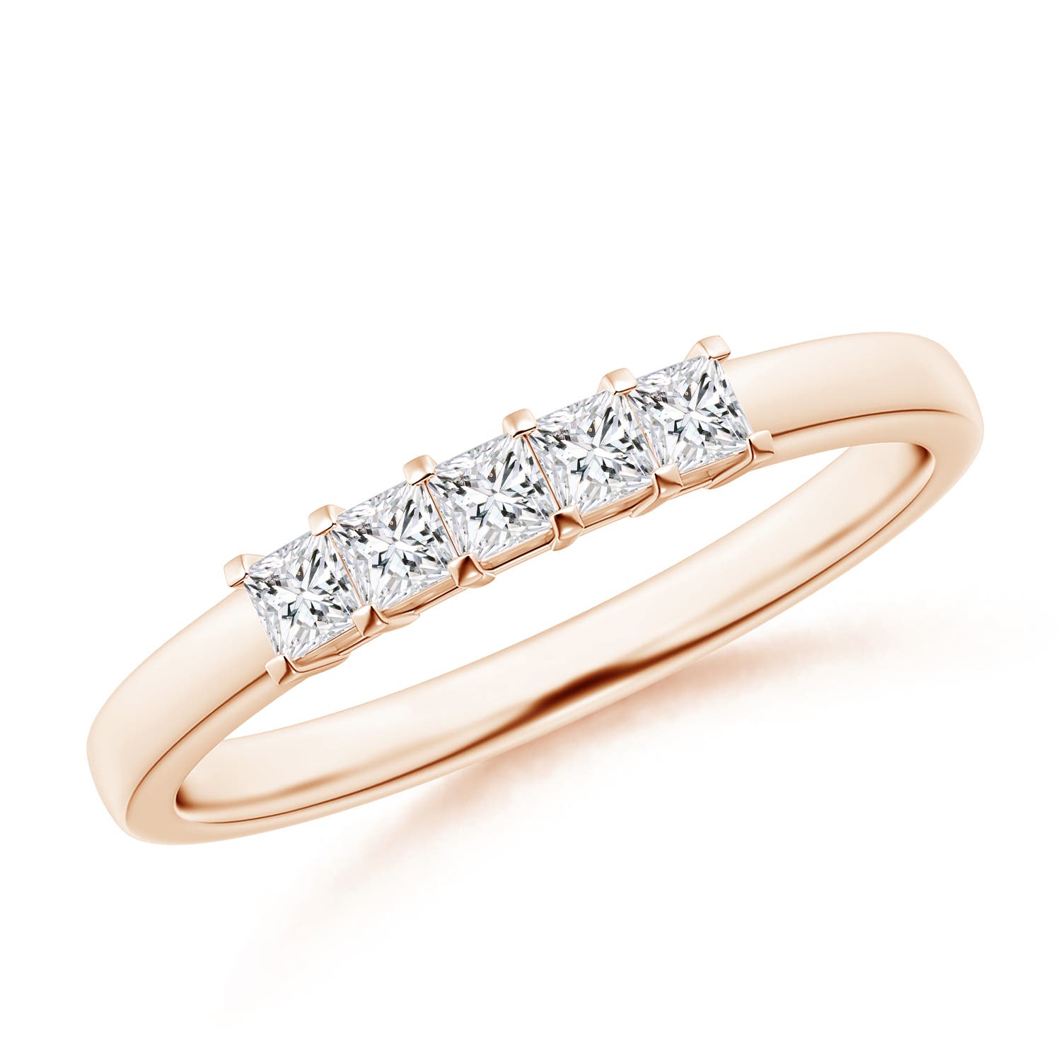 Angara 0.3 Carat Classic Five Stone Princess Diamond Wedding Ring for Her in 14K Rose Gold