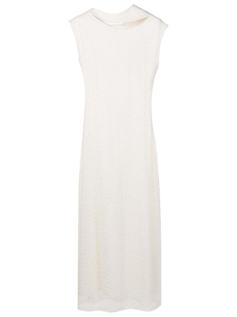 Sequin-embellished asymmetric-neck dress - White