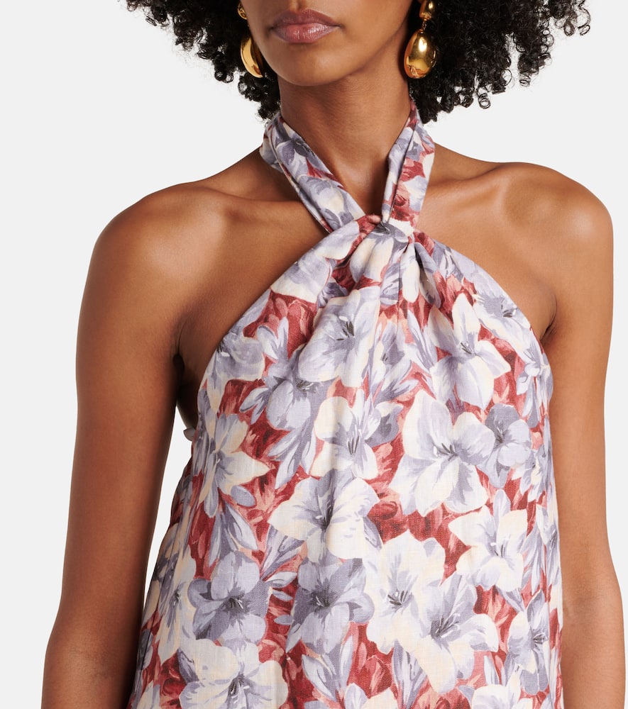 Luna floral halterneck linen minidress