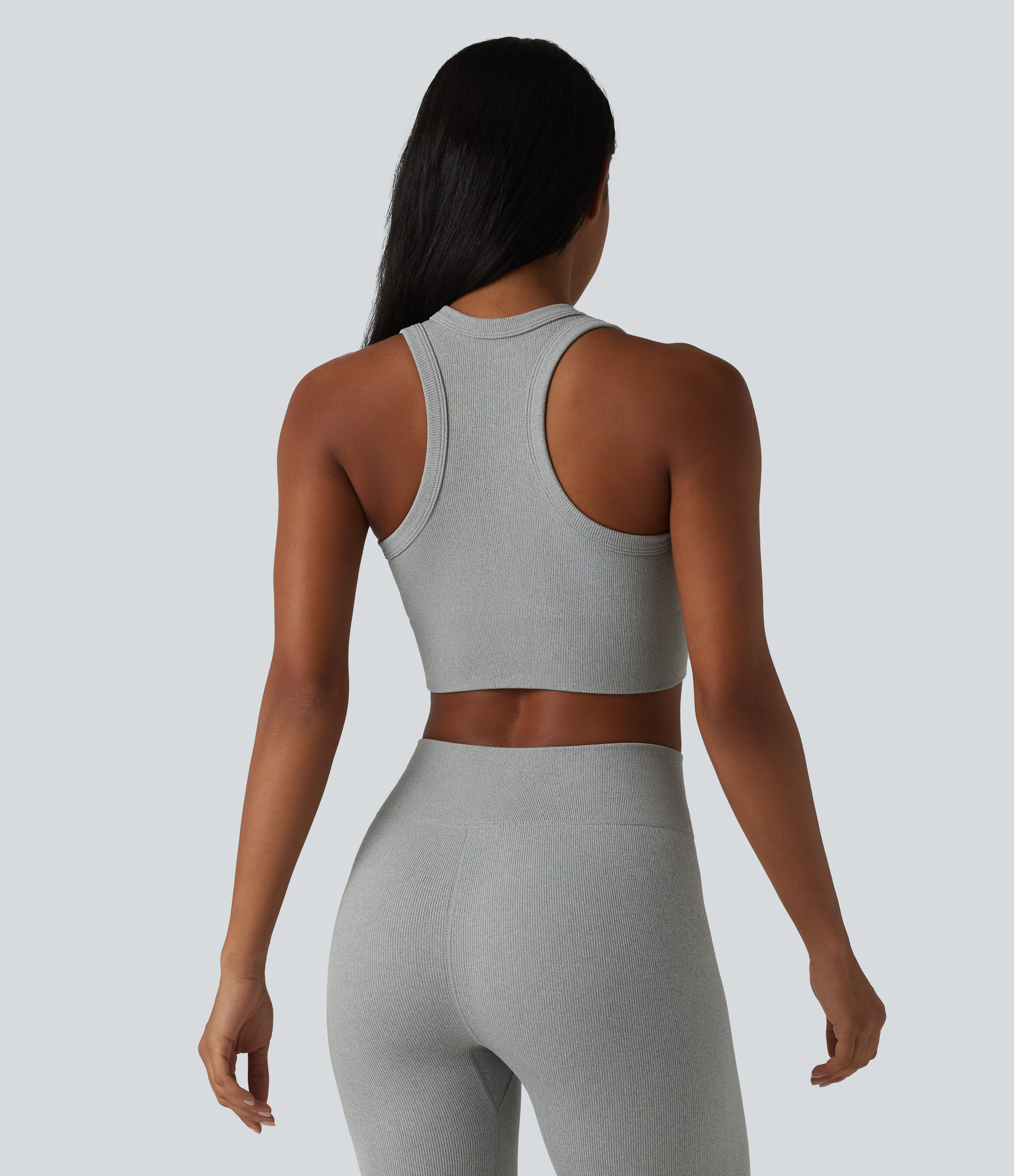 Halara OneForm Seamless Flow Racerback Cropped Casual Tank Top - Fog Gray