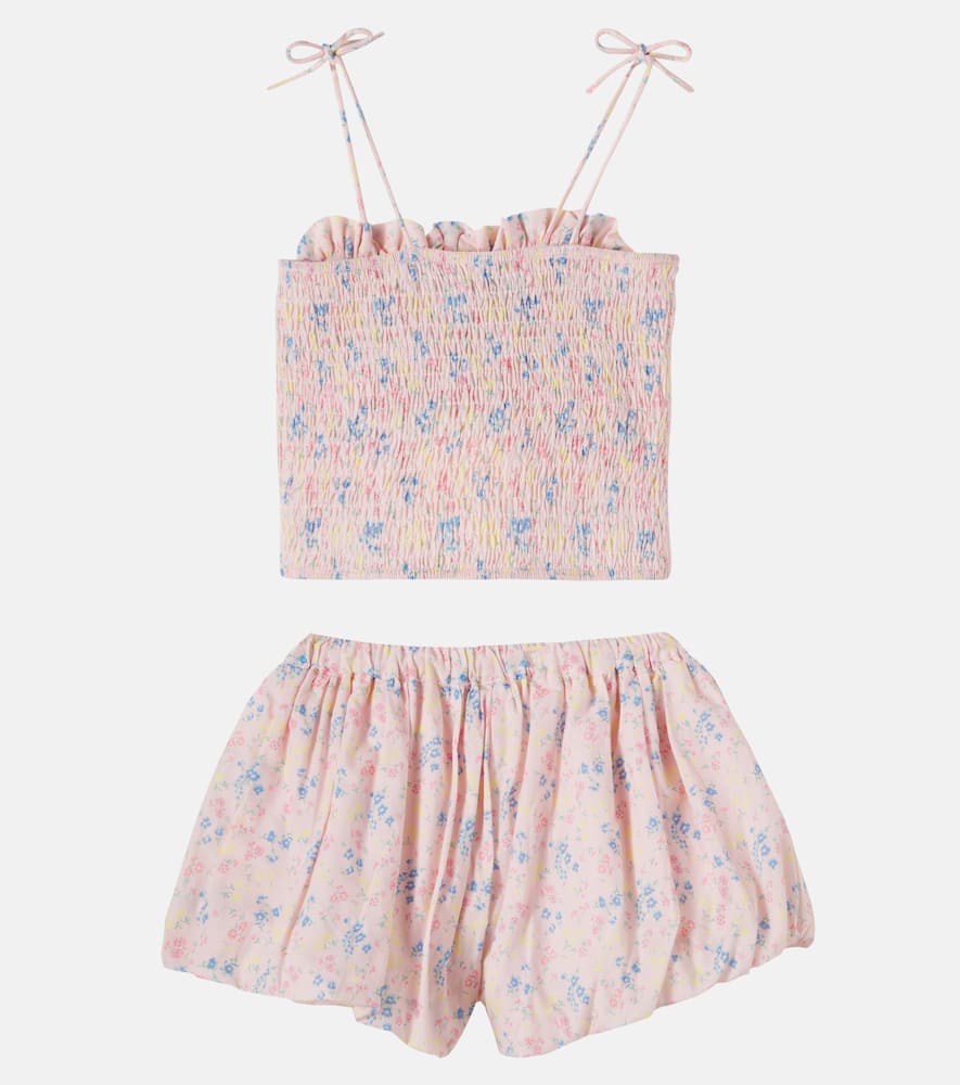 Sabina floral shirred cotton top and shorts set