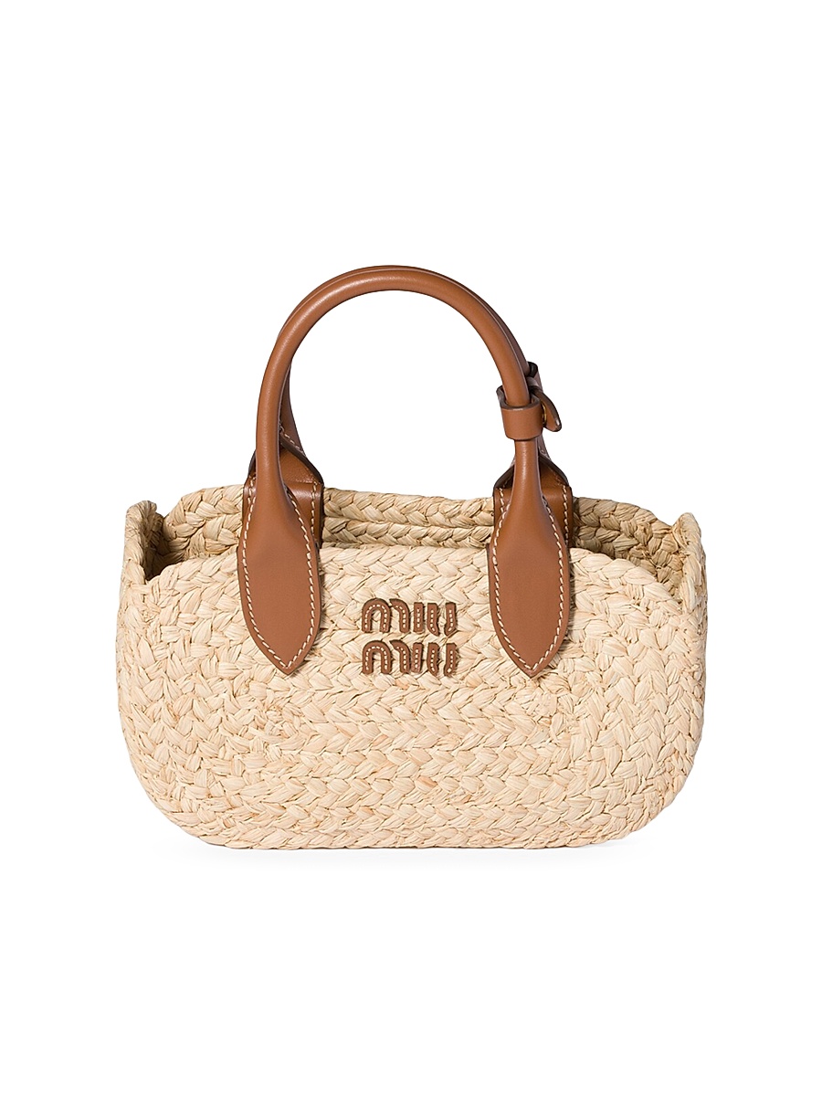 Women's Raffia Top Handle Bag - Beige Khaki
