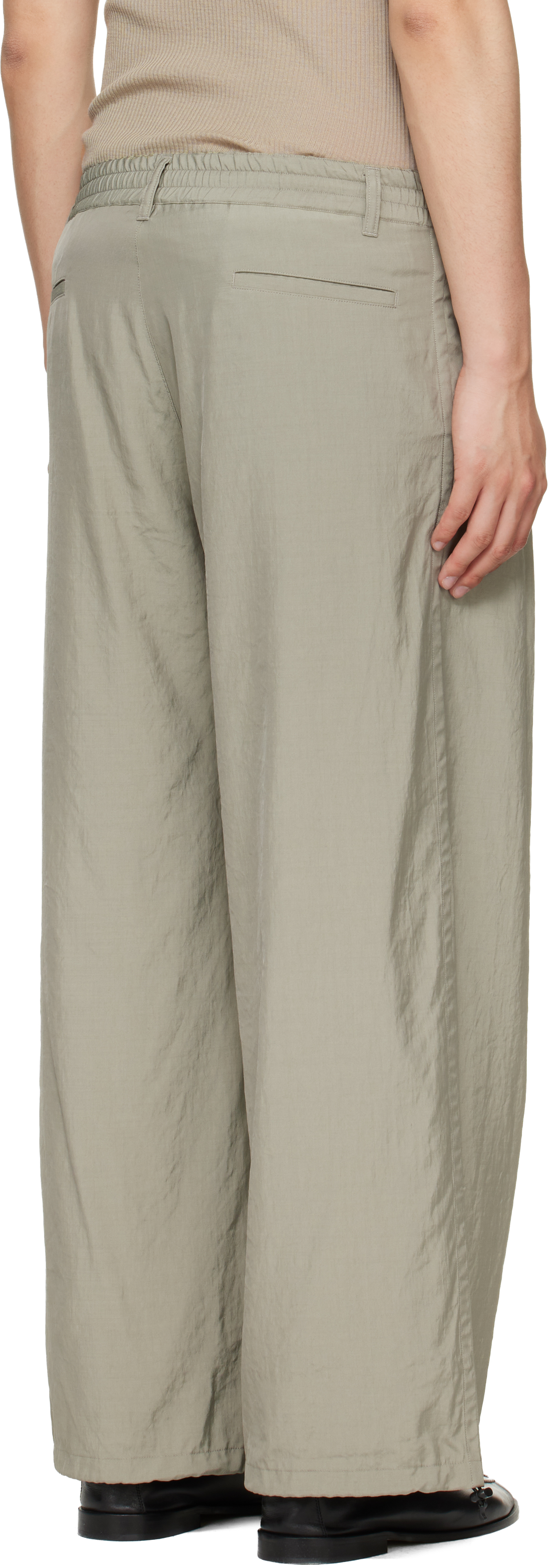 Taupe Silk Nylon 2Pleated Easy Trousers