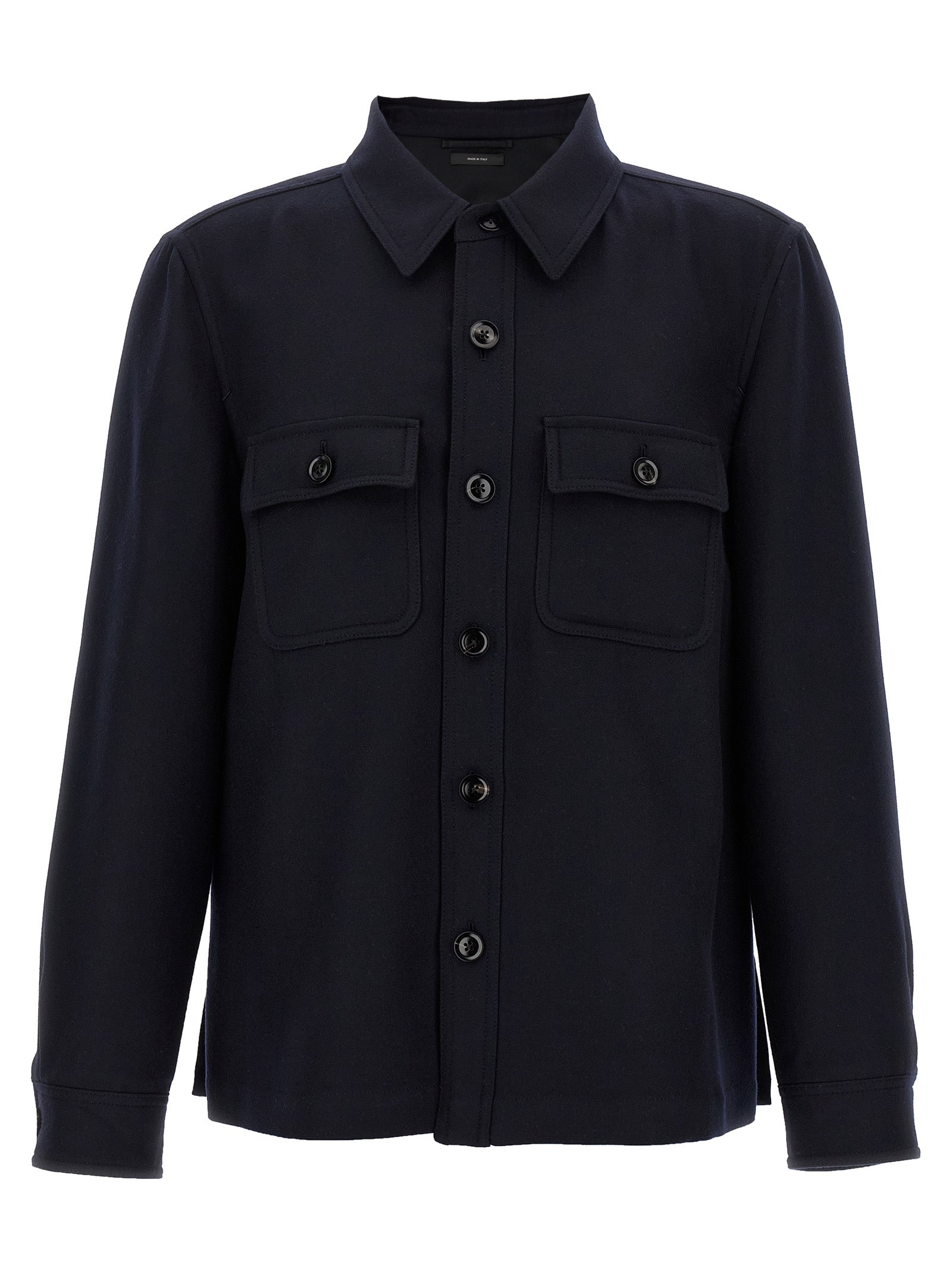 Double-Sided Wool and Silk Overshirt — Navy