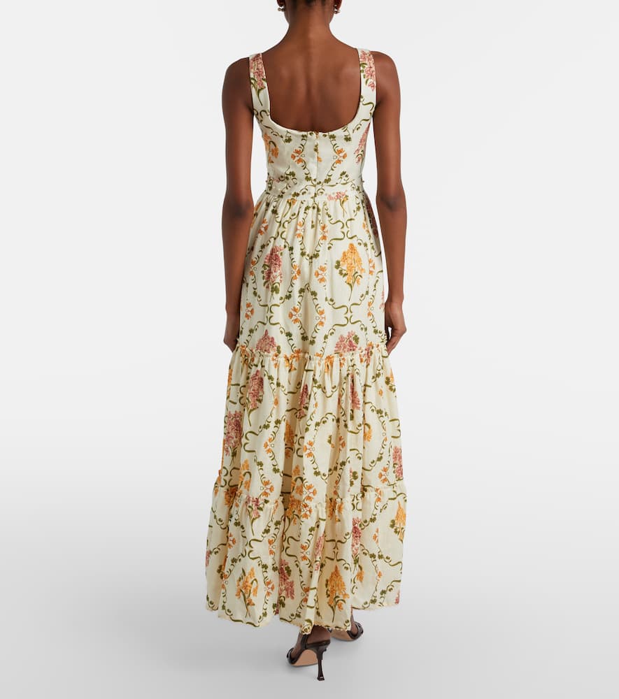 Azulejo embellished floral linen maxi dress