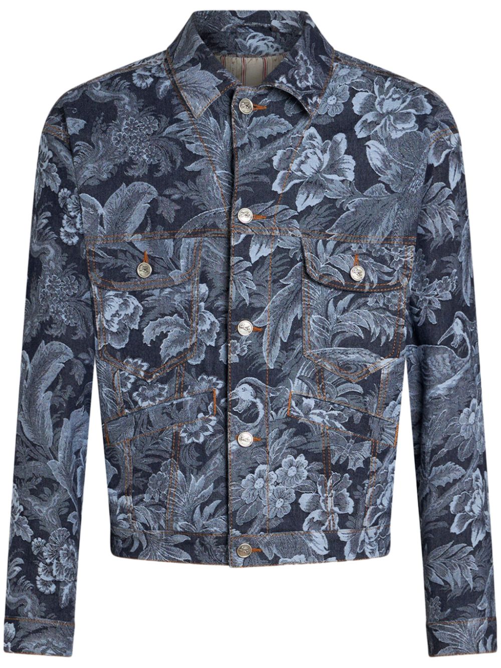 Floral-jacquard denim jacket - Blue