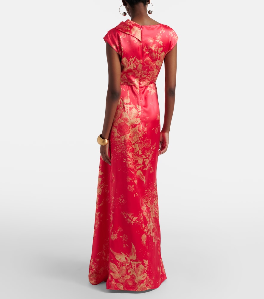 Draped floral duchess satin gown