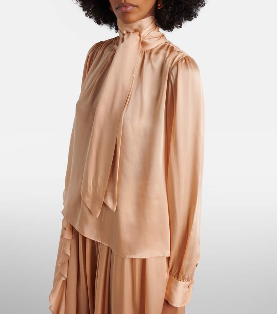 Ornament tie-neck silk chiffon blouse