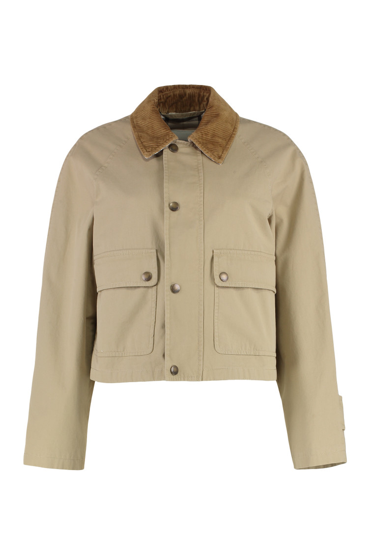 Beige Solid Shirt Collar Jacket