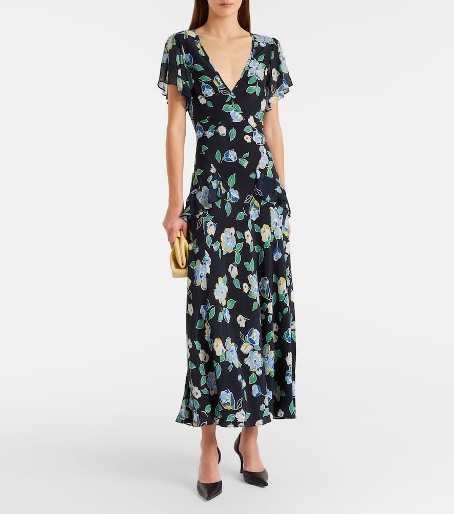 Kimmie floral ruffled silk midi dress