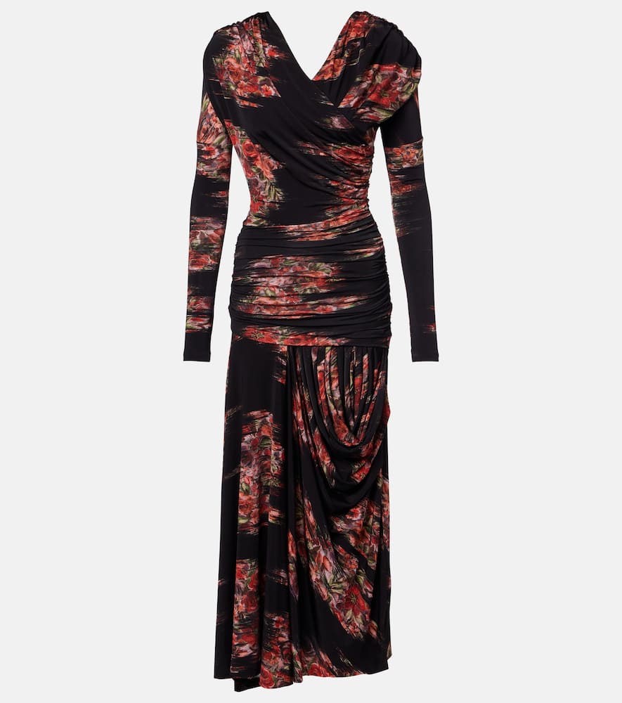 Floral ruched jersey maxi dress