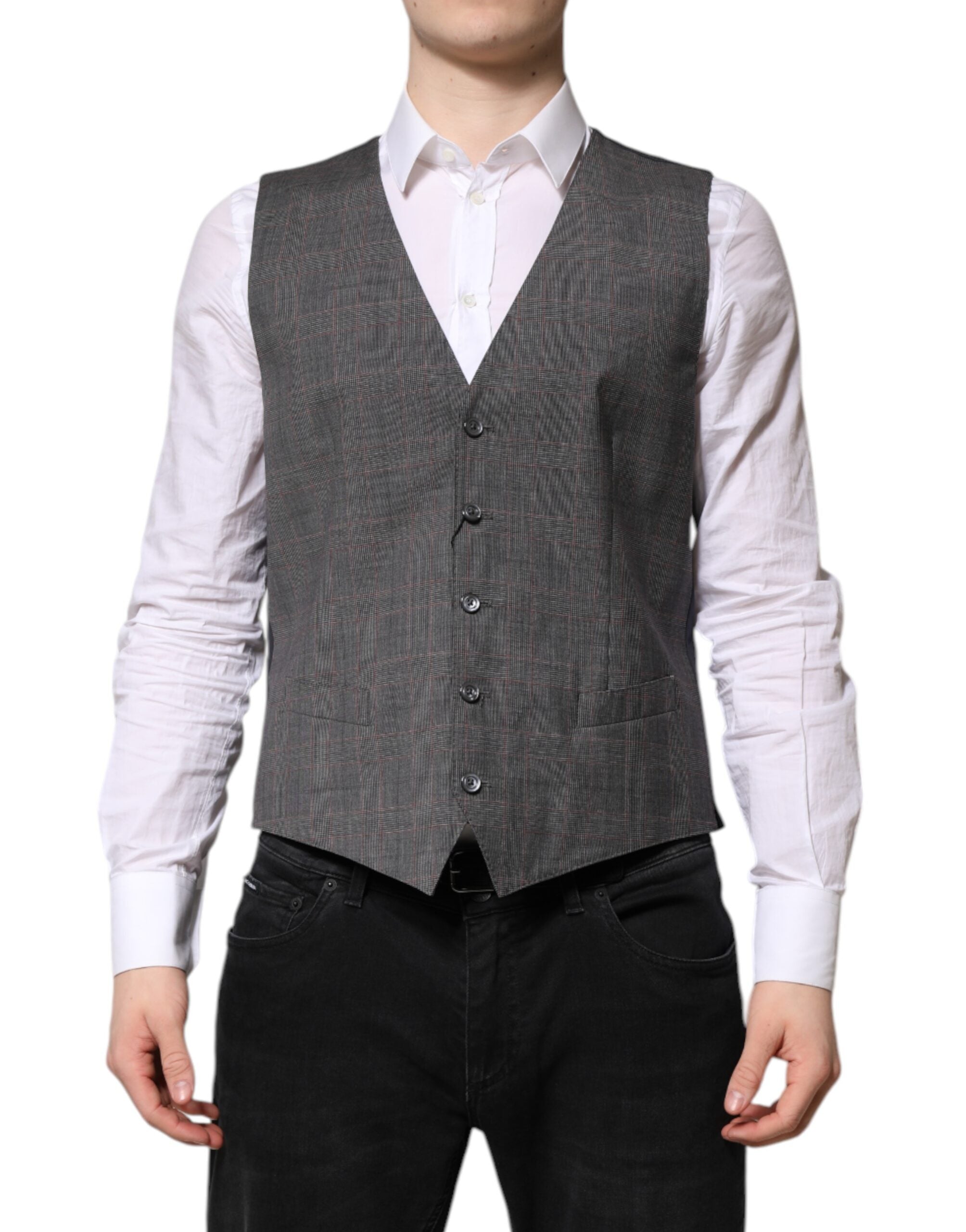 Virgin Wool Plaid Vest — Gray