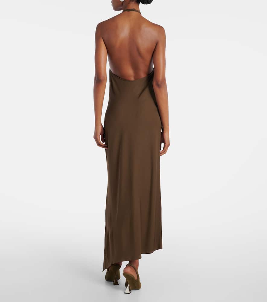 Halterneck open-back midi dress