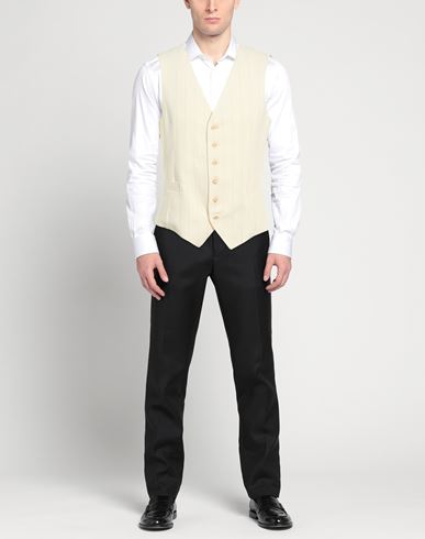 Gaiola Napoli Man Tailored Vest Ivory Size 38 Cotton, Linen