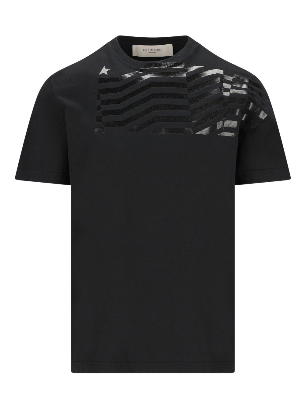 Tone-on-Tone Glossy Print Crew Neck T-Shirt