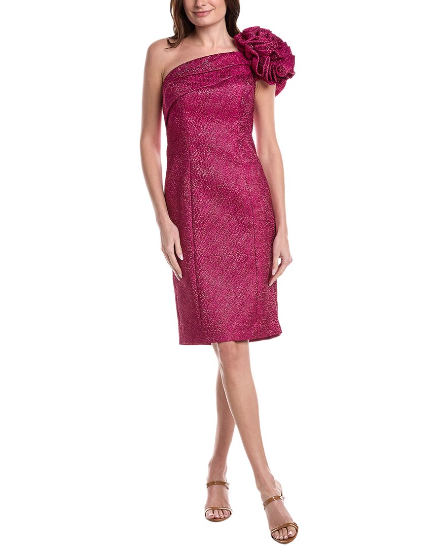 Metallic Pebble Jacquard One Shoulder Flower Ruffle  Dress