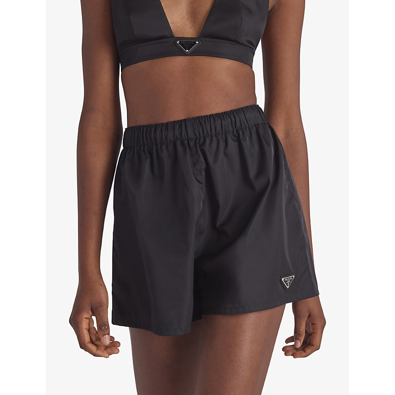 Womens Black Re-Nylon Logo-plaque Recycled-nylon Shorts