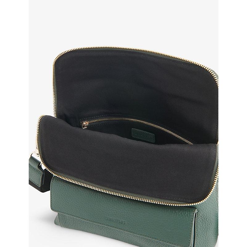 Womens Dark Green Vida Flap-over Grained-leather Crossbody bag 