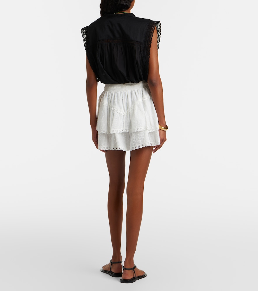 Thia embroidered tiered cotton shorts