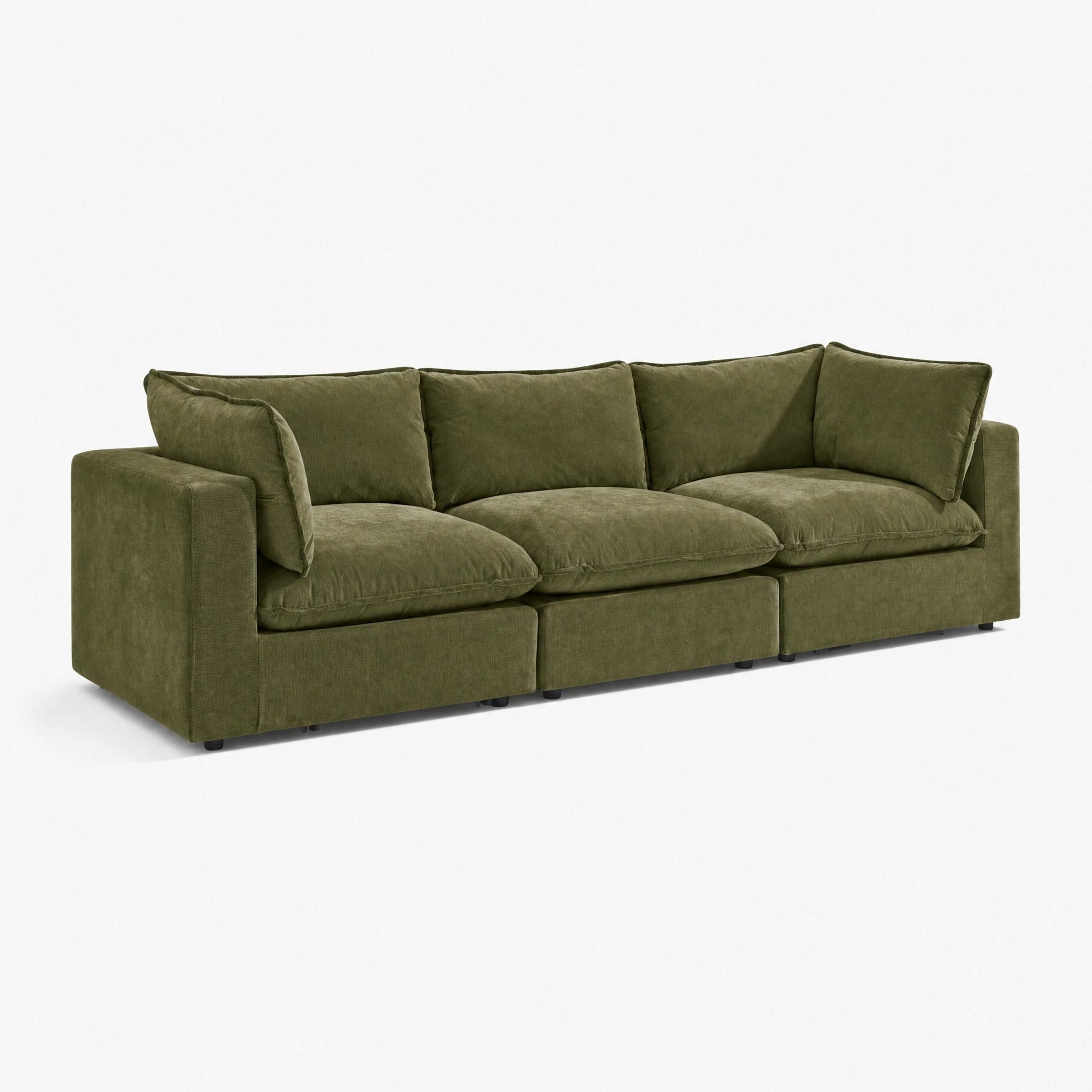 Furnitureboxuk Echo Linen-Look Fabric 3 Seater Modular Sofa In Green