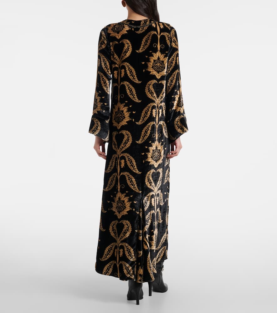 Embroidered velvet maxi dress
