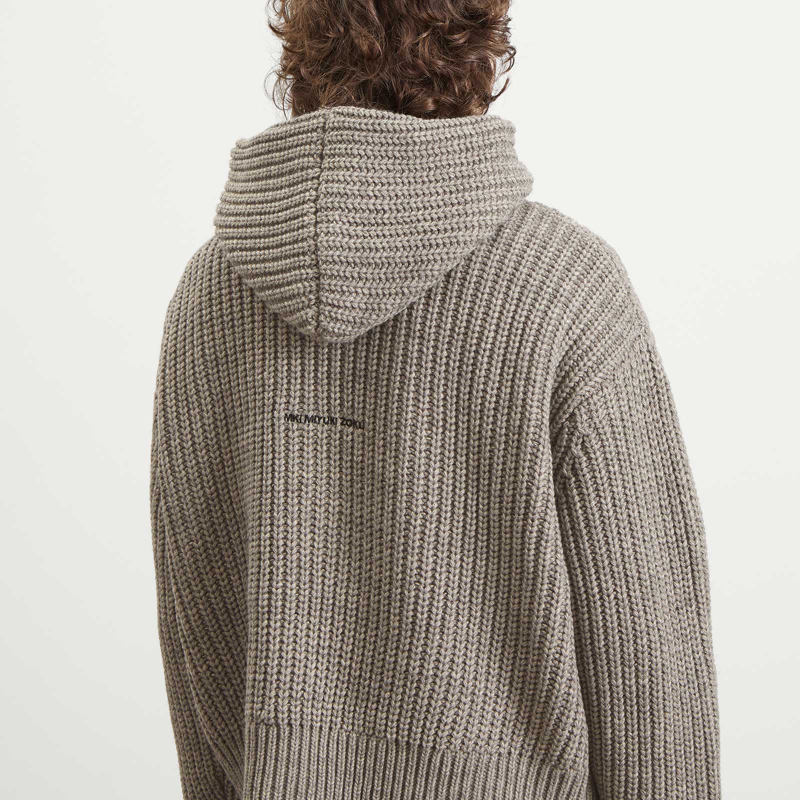 Men's Chunky Rib Knit Hoodie Grey Melange