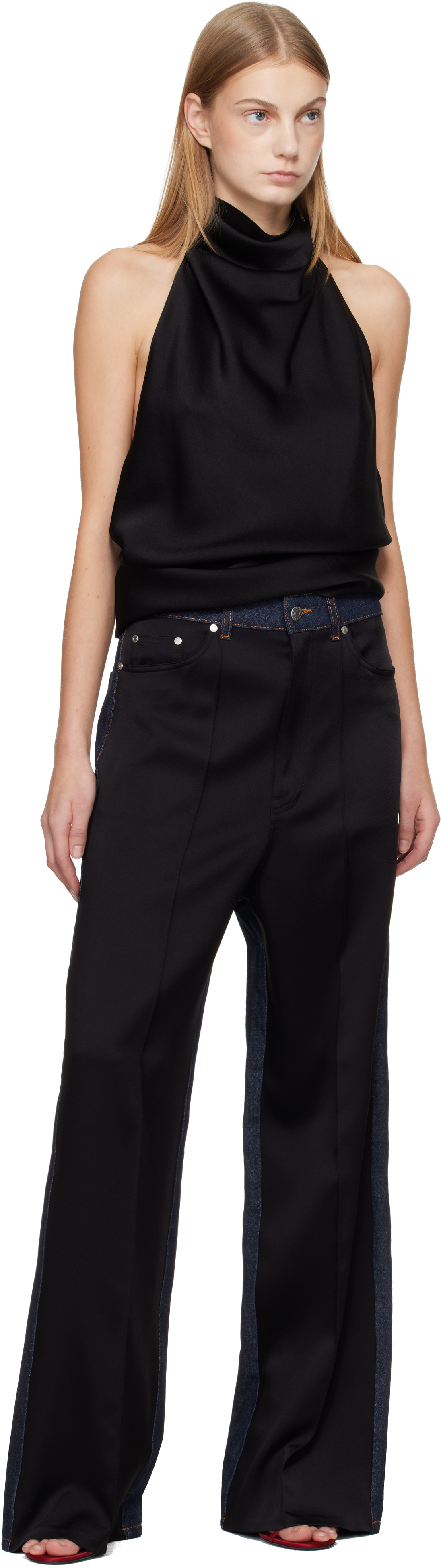 Black Satin Halterneck Top