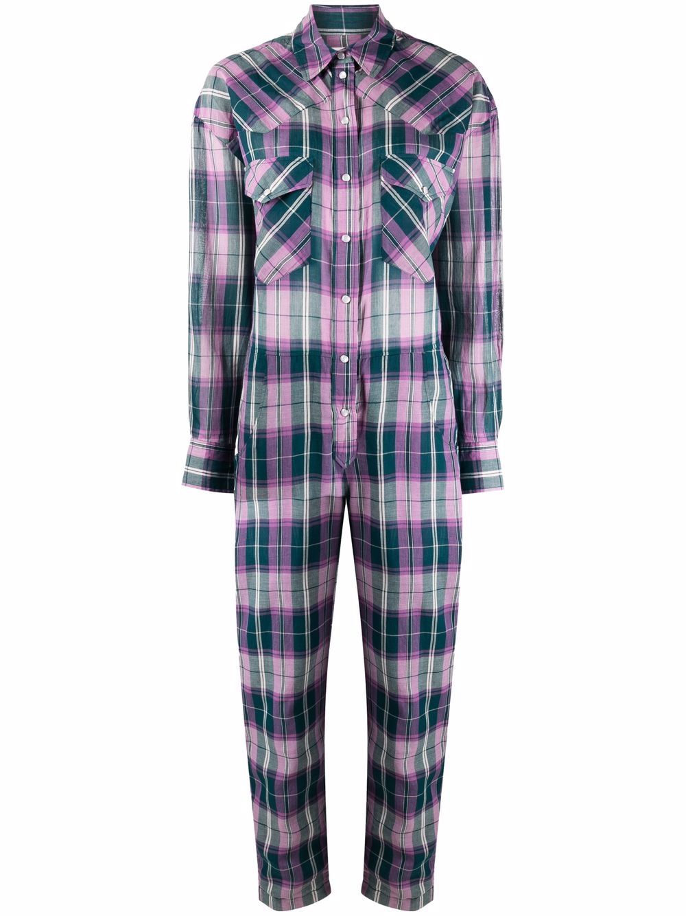 Checked cotton shirt jumpsuit