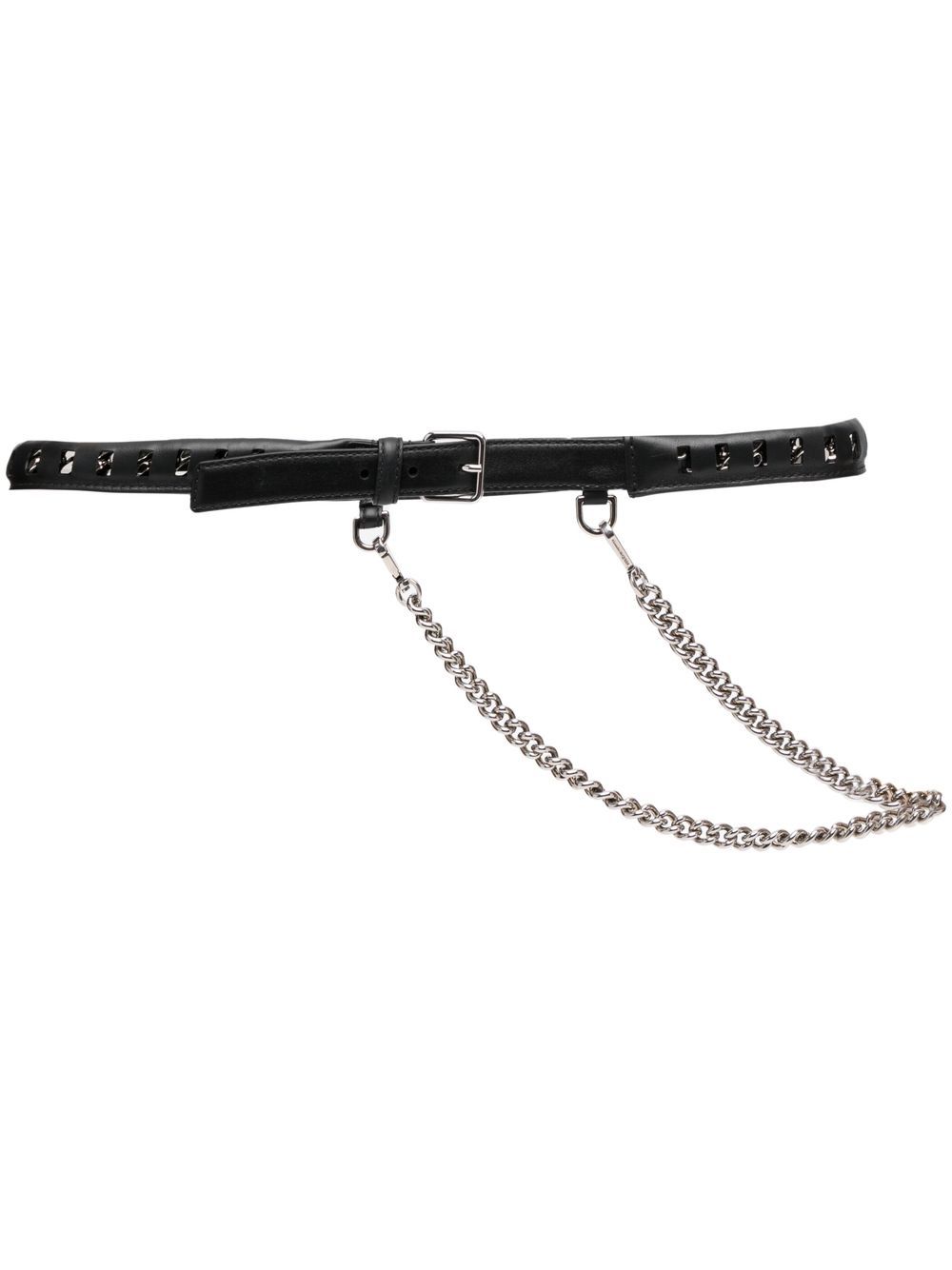 Chain-link & leather belt - Black
