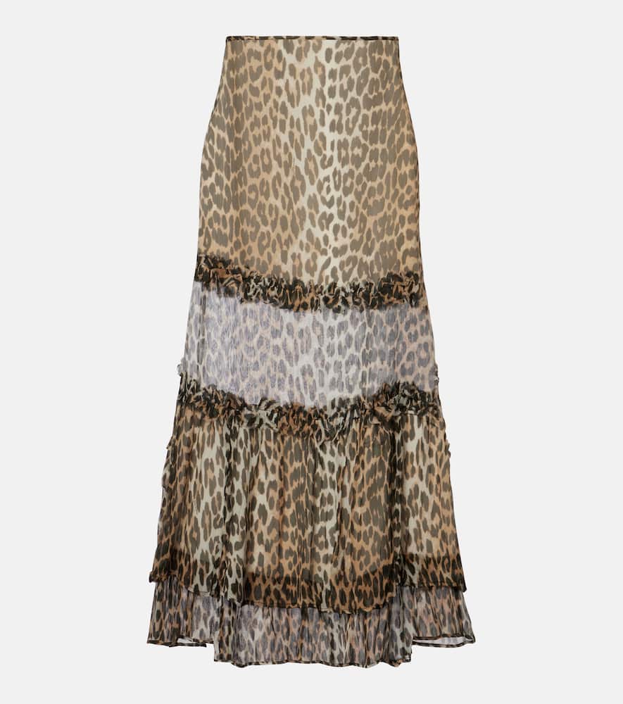 Leopard-print ruffled chiffon maxi skirt